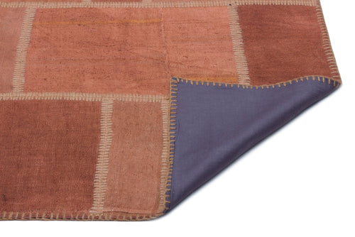 Teselya Orange Patchwork Wool Handmade Area Rug 3'11" x 6'0"