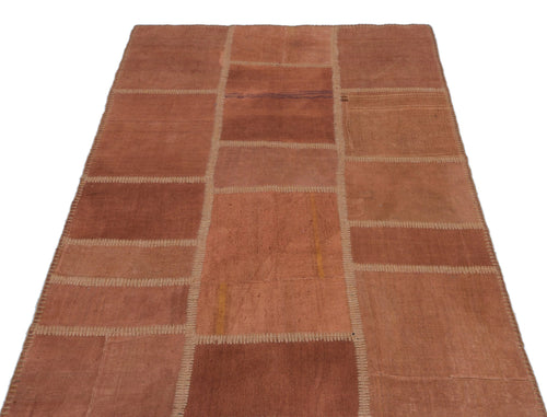 Teselya Orange Patchwork Wool Handmade Area Rug 3'11" x 6'0"