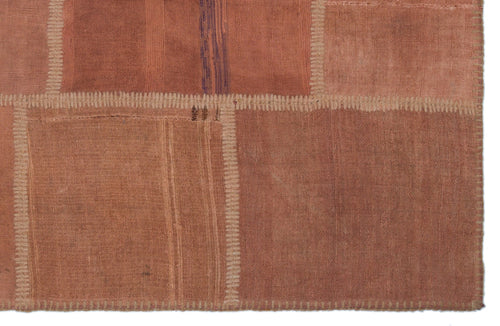 Teselya Orange Patchwork Wool Handmade Area Rug 3'11" x 6'0"