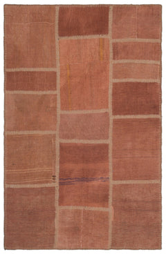 Teselya Orange Patchwork Wool Handmade Area Rug 3'11" x 6'0"