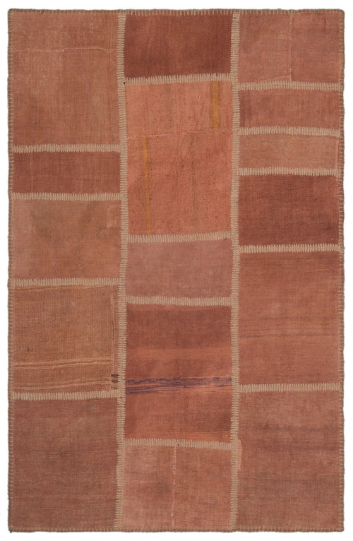 Teselya Orange Patchwork Wool Handmade Area Rug 3'11" x 6'0"