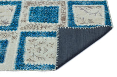 Iskece 25180 Navy Patchwork Wool Handmade Area Rug 3'11" x 5'11"