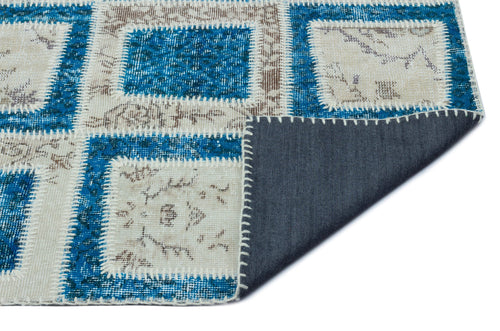 Iskece 25180 Navy Patchwork Wool Handmade Area Rug 3'11" x 5'11"