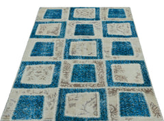 Iskece 25180 Navy Patchwork Wool Handmade Area Rug 3'11" x 5'11"