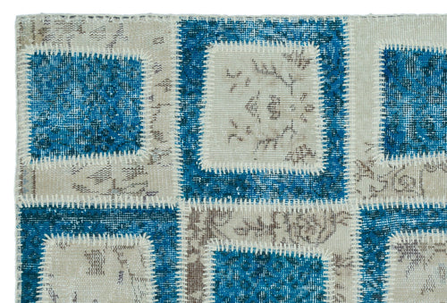 Iskece 25180 Navy Patchwork Wool Handmade Area Rug 3'11" x 5'11"