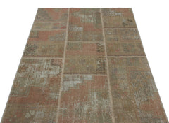 Iskece 25181 Beige Patchwork Wool Handmade Area Rug 3'11" x 5'11"