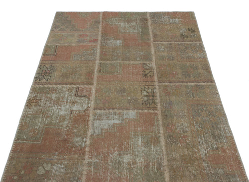 Iskece 25181 Beige Patchwork Wool Handmade Area Rug 3'11" x 5'11"