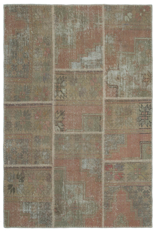 Iskece 25181 Beige Patchwork Wool Handmade Area Rug 3'11" x 5'11"