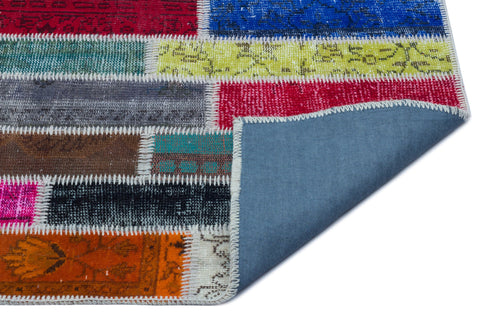 Iskece 25216 Beige Patchwork Wool Handmade Area Rug 5'1" x 7'7"