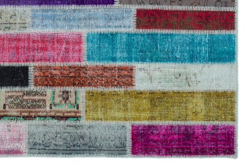 Iskece 25216 Beige Patchwork Wool Handmade Area Rug 5'1" x 7'7"