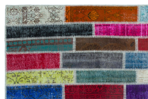 Iskece 25216 Beige Patchwork Wool Handmade Area Rug 5'1" x 7'7"