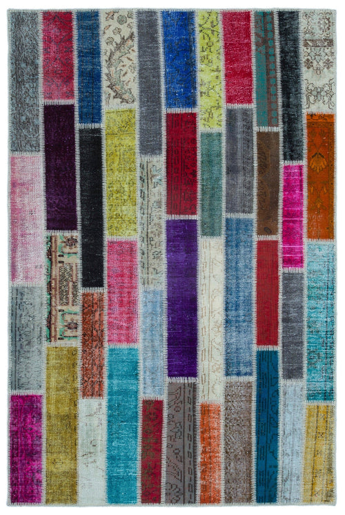 Iskece 25216 Beige Patchwork Wool Handmade Area Rug 5'1" x 7'7"