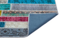 Iskece Beige Patchwork Wool Handmade Area Rug 4'11" x 7'7"