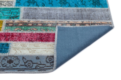 Iskece Beige Patchwork Wool Handmade Area Rug 4'11" x 7'7"