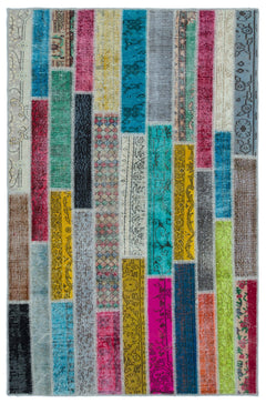 Iskece Beige Patchwork Wool Handmade Area Rug 4'11" x 7'7"