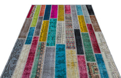 Iskece Beige Patchwork Wool Handmade Area Rug 4'11" x 7'7"