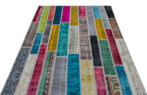 Iskece Beige Patchwork Wool Handmade Area Rug 4'11" x 7'7"