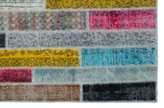 Iskece Beige Patchwork Wool Handmade Area Rug 4'11" x 7'7"