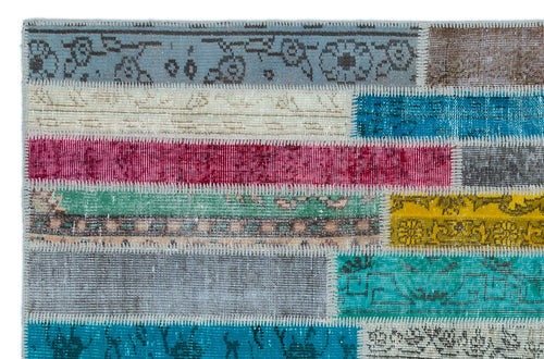 Iskece Beige Patchwork Wool Handmade Area Rug 4'11" x 7'7"