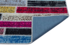 Iskece Beige Patchwork Wool Handmade Area Rug 5'1" x 7'9"