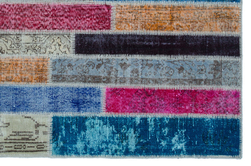 Iskece Beige Patchwork Wool Handmade Area Rug 5'1" x 7'9"