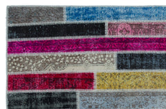 Iskece Beige Patchwork Wool Handmade Area Rug 5'1" x 7'9"