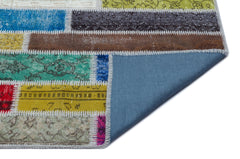 Iskece 25219 Beige Patchwork Wool Handmade Area Rug 5'1" x 7'7"