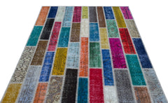 Iskece 25219 Beige Patchwork Wool Handmade Area Rug 5'1" x 7'7"