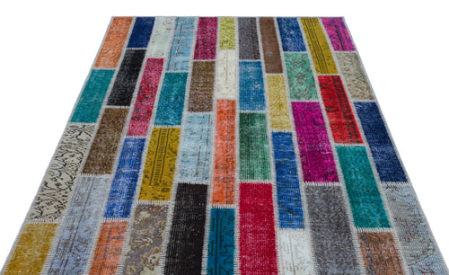 Iskece 25219 Beige Patchwork Wool Handmade Area Rug 5'1" x 7'7"