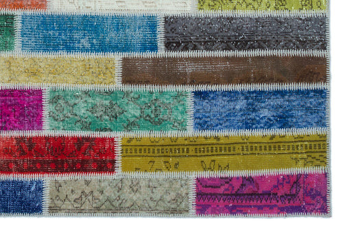 Iskece 25219 Beige Patchwork Wool Handmade Area Rug 5'1" x 7'7"