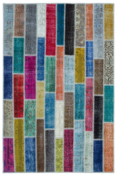 Iskece 25219 Beige Patchwork Wool Handmade Area Rug 5'1" x 7'7"