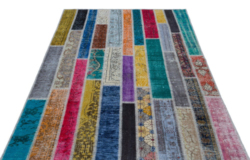 Iskece Beige Patchwork Wool Handmade Area Rug 5'0" x 7'7"