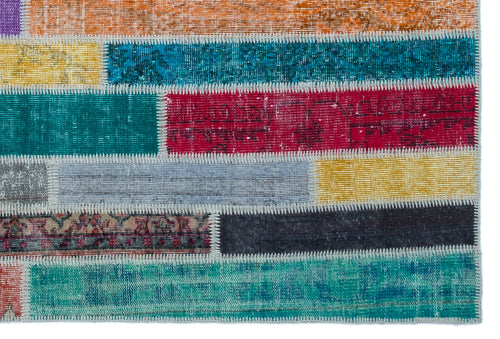 Iskece Beige Patchwork Wool Handmade Area Rug 5'0" x 7'7"