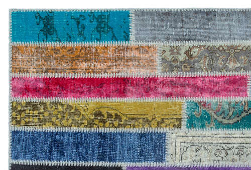 Iskece Beige Patchwork Wool Handmade Area Rug 5'0" x 7'7"