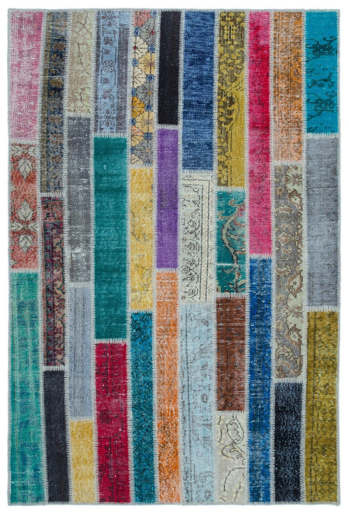 Iskece Beige Patchwork Wool Handmade Area Rug 5'0" x 7'7"