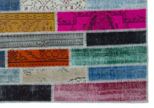 Iskece Beige Patchwork Wool Handmade Area Rug 5'3" x 7'7"