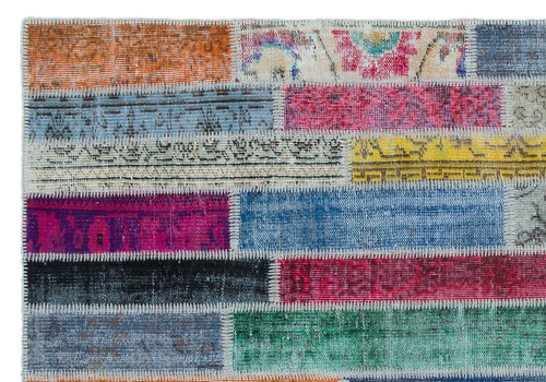 Iskece Beige Patchwork Wool Handmade Area Rug 5'3" x 7'7"