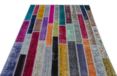 Iskece Beige Patchwork Wool Handmade Area Rug 4'11" x 7'8"