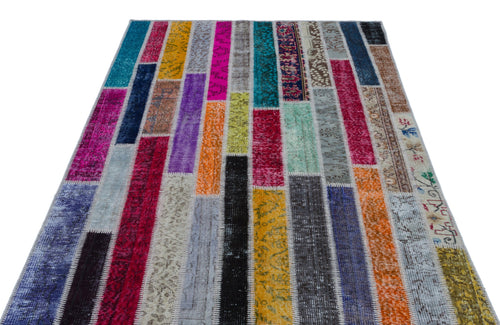 Iskece Beige Patchwork Wool Handmade Area Rug 4'11" x 7'8"