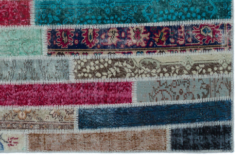 Iskece Beige Patchwork Wool Handmade Area Rug 4'11" x 7'8"