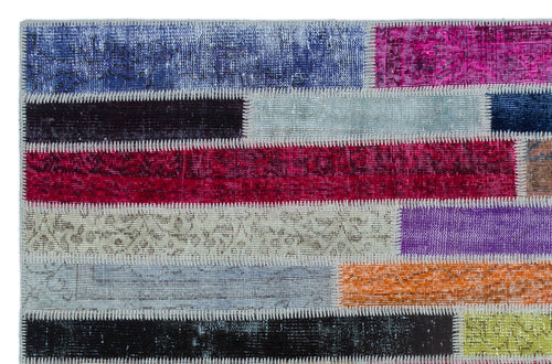 Iskece Beige Patchwork Wool Handmade Area Rug 4'11" x 7'8"