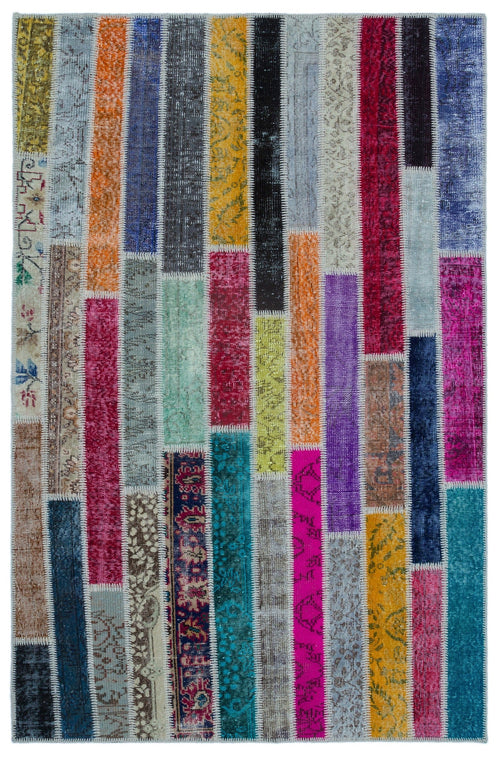 Iskece Beige Patchwork Wool Handmade Area Rug 4'11" x 7'8"