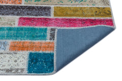 Iskece Beige Patchwork Wool Handmade Area Rug 5'2" x 7'7"