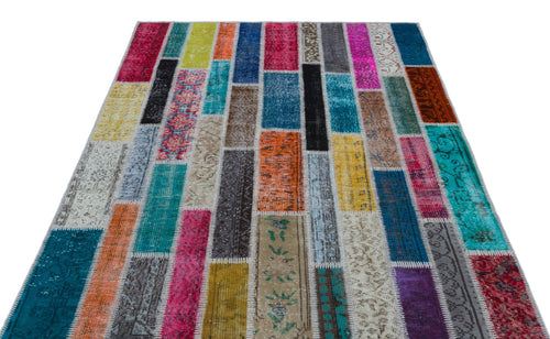 Iskece Beige Patchwork Wool Handmade Area Rug 5'2" x 7'7"