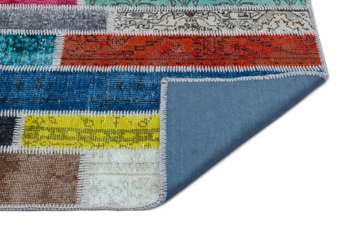 Iskece Beige Patchwork Wool Handmade Area Rug 5'1" x 7'8"