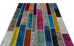 Iskece Beige Patchwork Wool Handmade Area Rug 5'1" x 7'8"