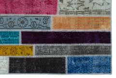 Iskece Beige Patchwork Wool Handmade Area Rug 5'1" x 7'8"