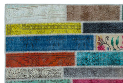 Iskece Beige Patchwork Wool Handmade Area Rug 5'1" x 7'8"