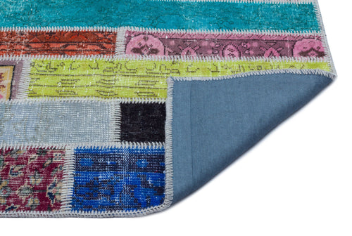 Iskece Beige Patchwork Wool Handmade Area Rug 5'0" x 7'7"