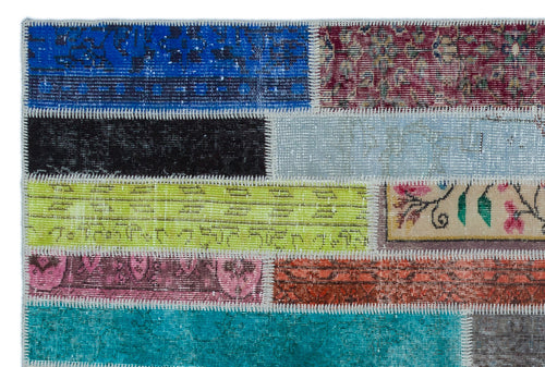 Iskece Beige Patchwork Wool Handmade Area Rug 5'0" x 7'7"